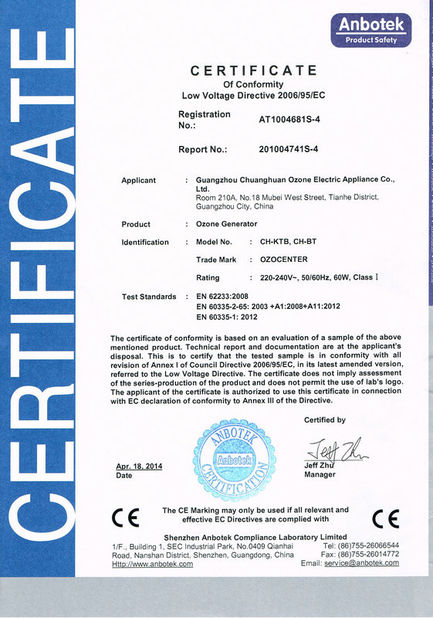 Cina Guangzhou OSUNSHINE Environmental Technology Co., Ltd Sertifikasi