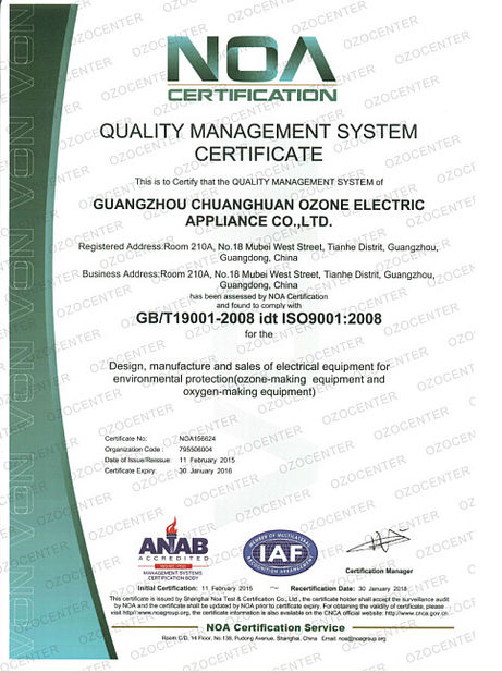Cina Guangzhou OSUNSHINE Environmental Technology Co., Ltd Sertifikasi